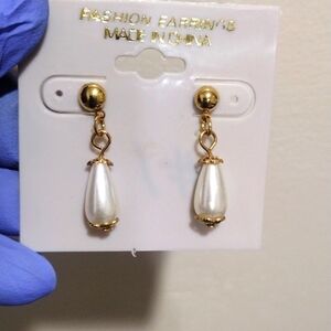 Women's Polished Gold-tone Off-White Long Beads Design Drop Dangle Earrings, #1